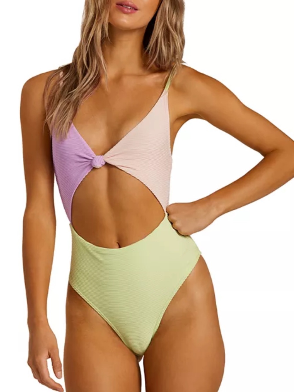 Billabong Pastel Knot Cutout One-Piece Swimsuit - Pink, Lavender & Light Green